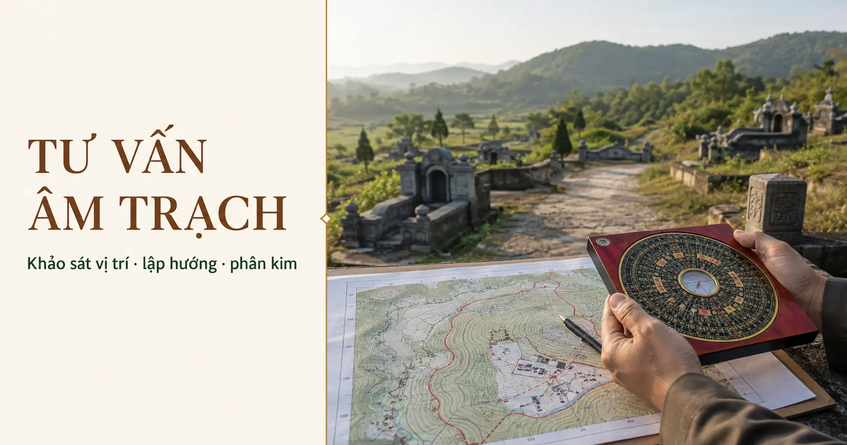 Tư vấn phong thủy âm trạch khảo sát vị trí, lập hướng và phân kim